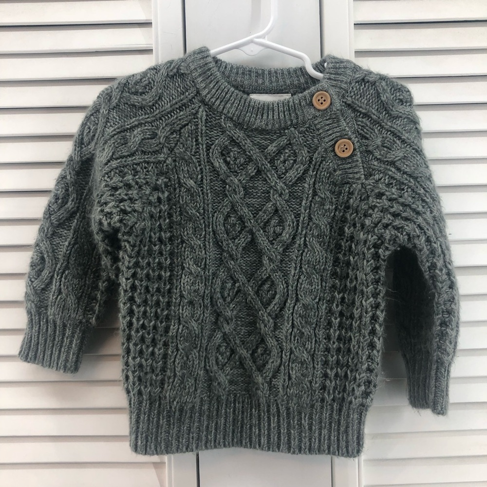 Grand Knitwear Size 2T Grey Heather Cable Knit Sweater